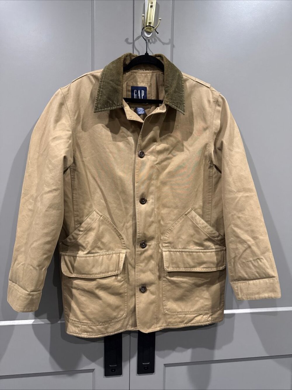 Vintage GAP Jacket Mens Beige Canvas Barn Chore Coat Corduroy Collar Size M